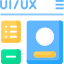 A black-and-white line icon of a computer monitor displaying the letters "UX" and "UI" alongside horizontal design lines.